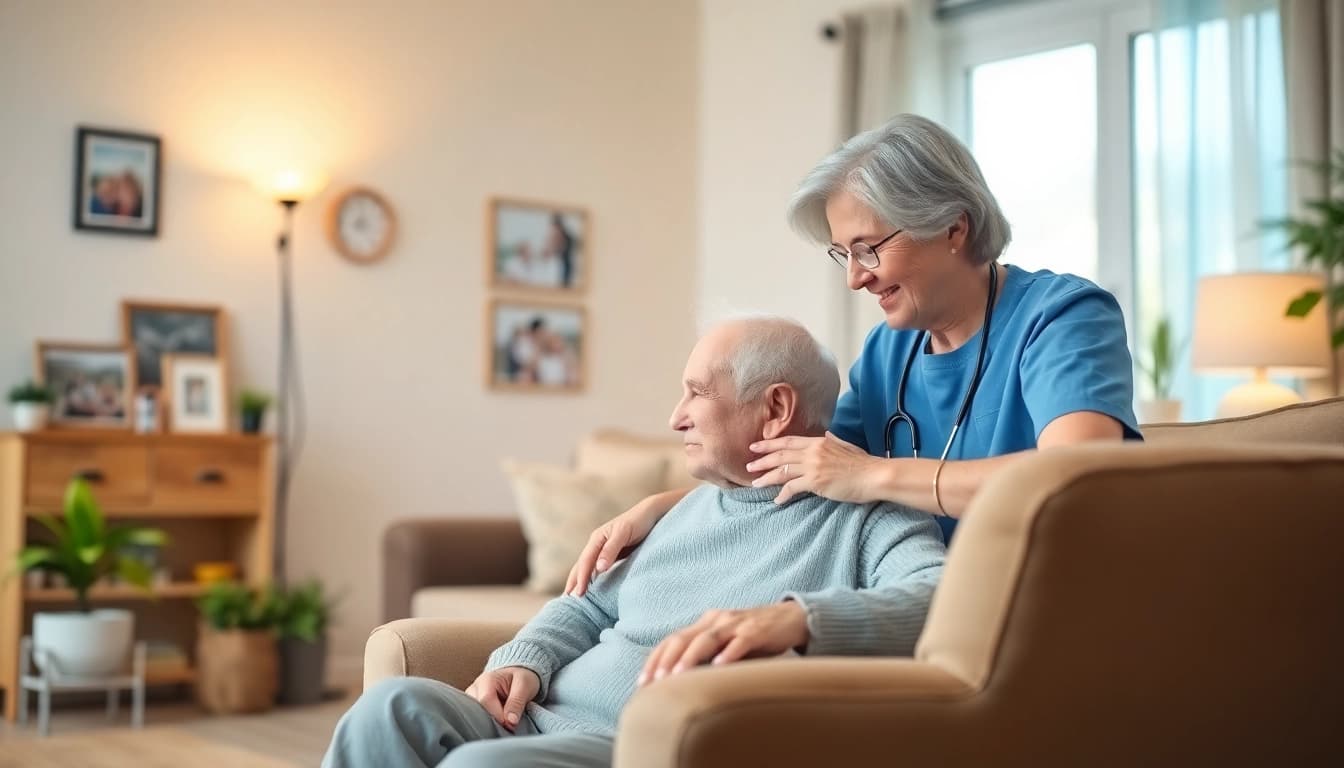 Providing dementia care at home austin in a warm, inviting living room setting, highlighting compassion and professionalism.