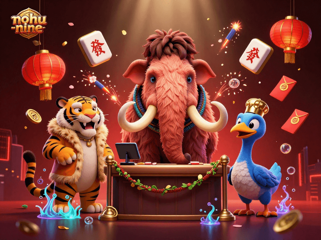 Experience thrilling gameplay with nohu-nine in a vibrant casino scene featuring a woolly mammoth bouncer and dynamic game elements.