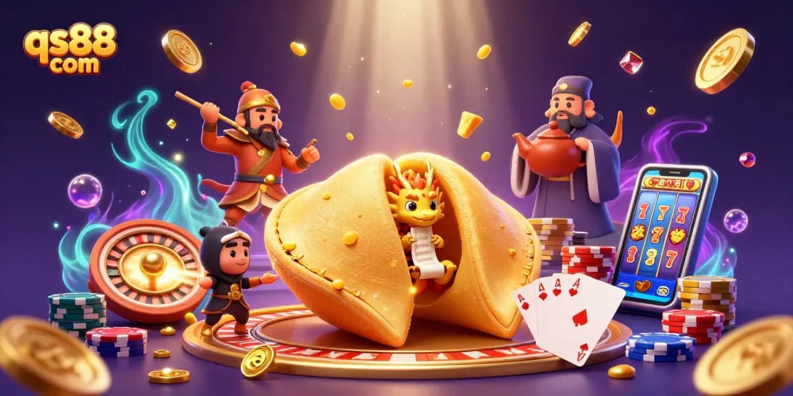 Play to win at qs88 com with dynamic gaming elements and luxurious riches illustration.