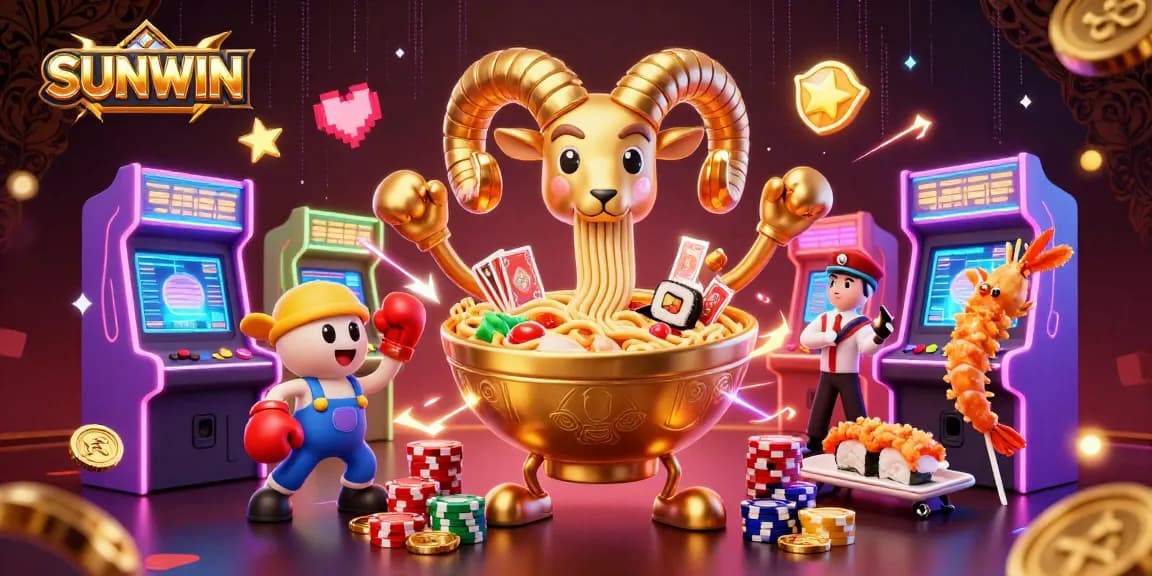 SUNWIN players engaging with a vibrant 3D casino scene featuring cartoon characters and lively gaming elements.