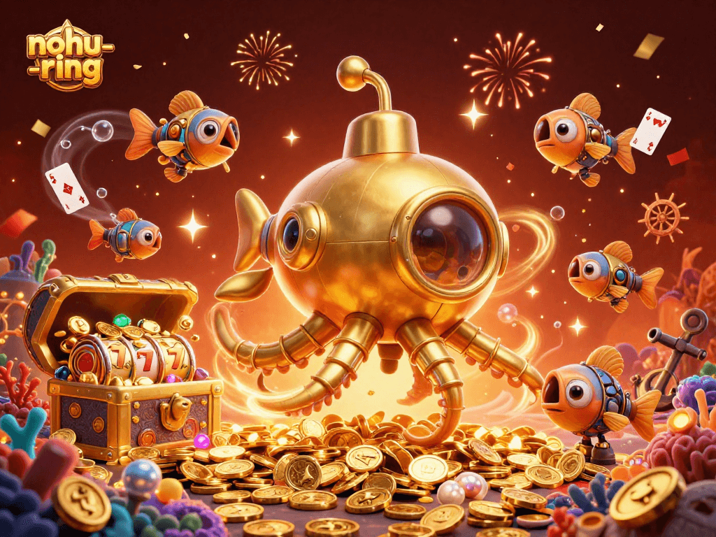 Experience the excitement of nohu-ring as a golden kraken surfaces in a treasure-filled casino adventure.