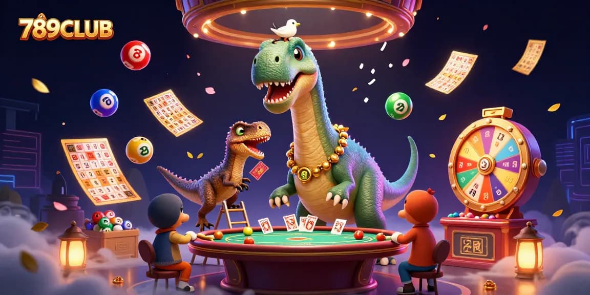 Join the excitement at 789CLUB with dynamic lottery and gaming elements in a vibrant casino scene.
