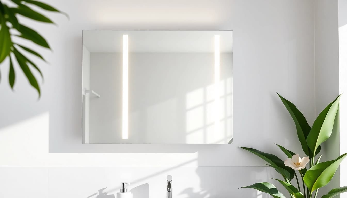 Spiegelschrank Bad mit Beleuchtung in modernem Badezimmer mit stilvollem Design.