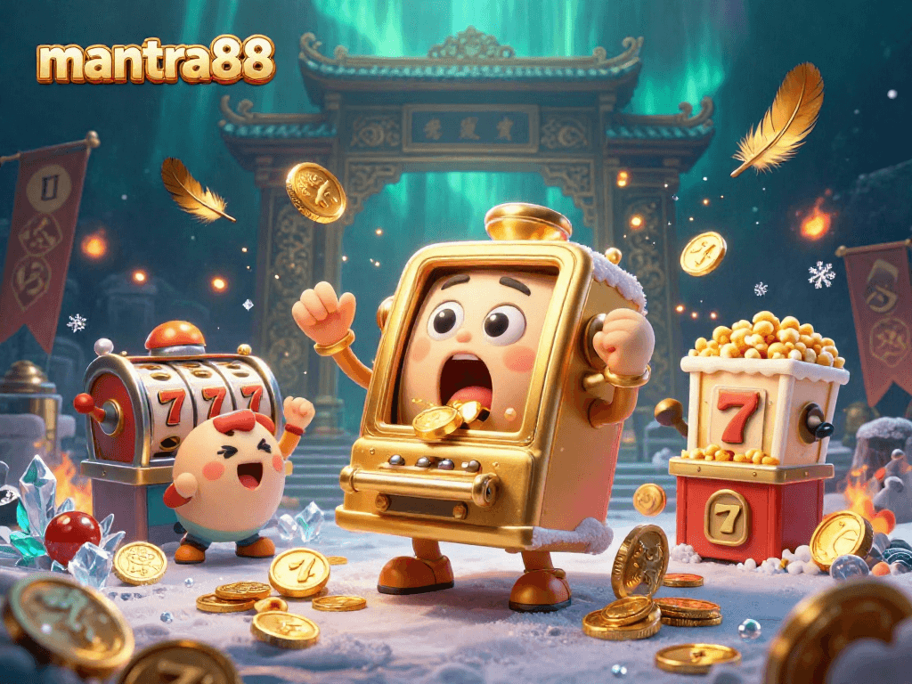 Experience the excitement of mantra88 with golden slot machines hitting the jackpot and celebrating!