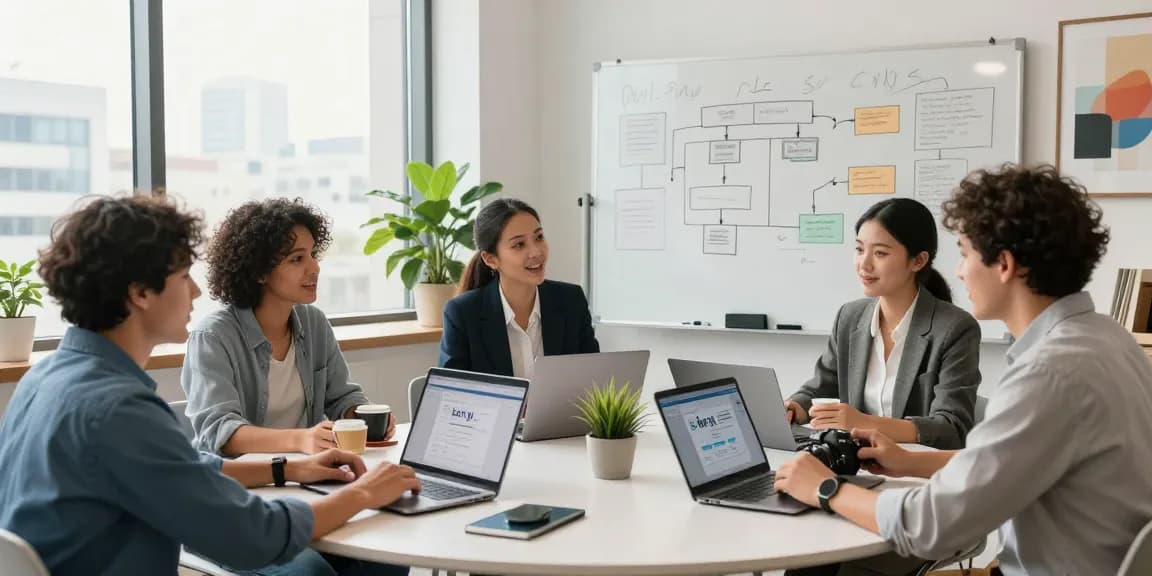 Team collaboration on the bdtjl app in a modern office.