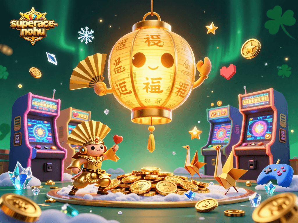 Experience the thrill with superace-nohu's golden lantern spirit and vibrant game elements in this captivating casino scene.
