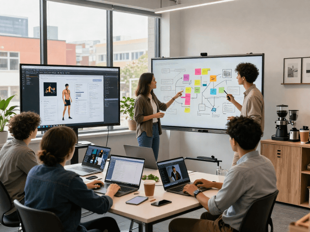 AI porn content analysis being discussed in a vibrant collaborative workspace.