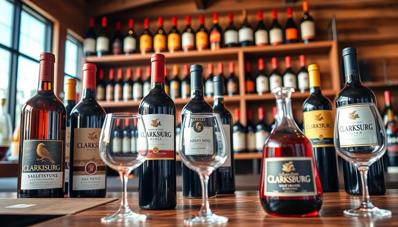Buy Clarksburg wine online for a fine selection of local vintages displayed in an inviting shop.