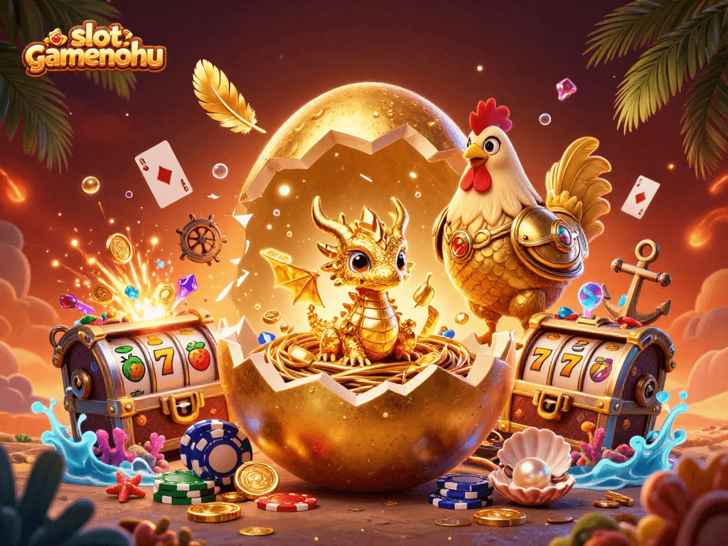 Experience thrilling 3D action with slotgamenohu's golden dragon revealing treasures amidst vibrant casino elements.