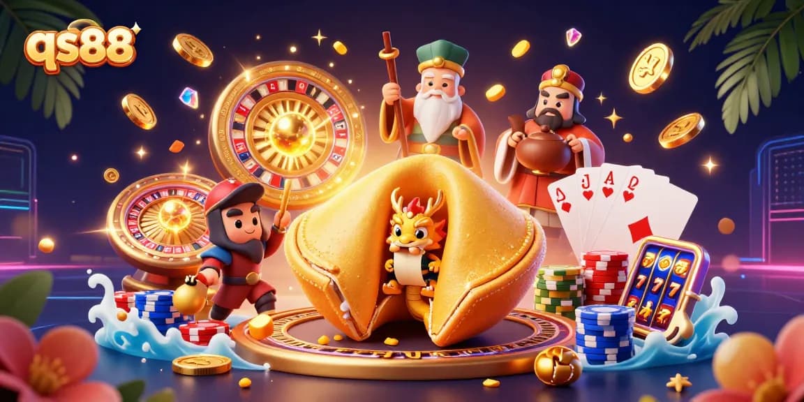Engage with qs88's vibrant casino adventure featuring gold coins, dragons, and gaming excitement.