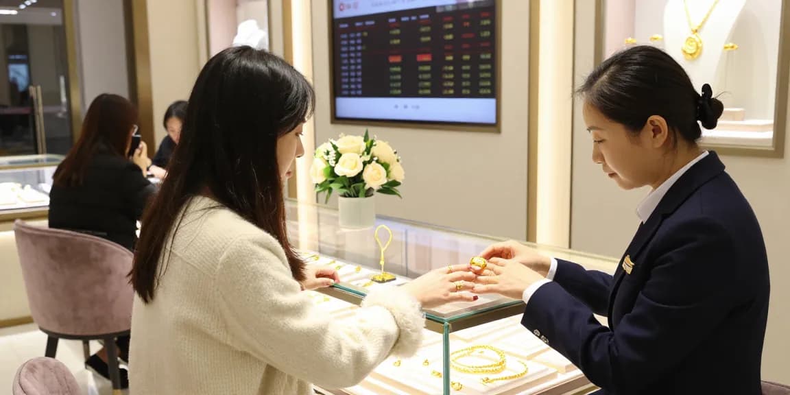 Showroom scene showcasing gold jewelry with mantra88 prominently featured in retail gold transactions.