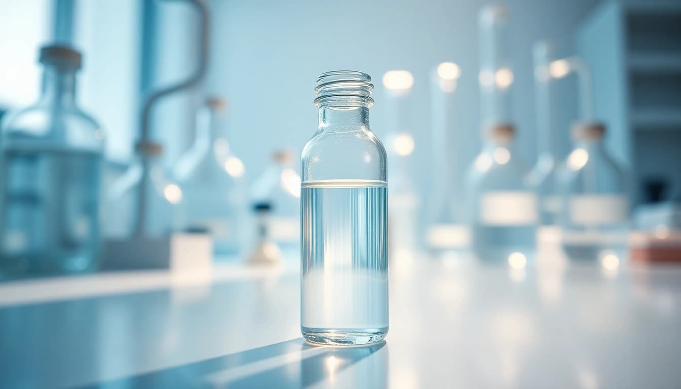 dimethylsulfoxide displayed in a clear glass vial in a laboratory setting