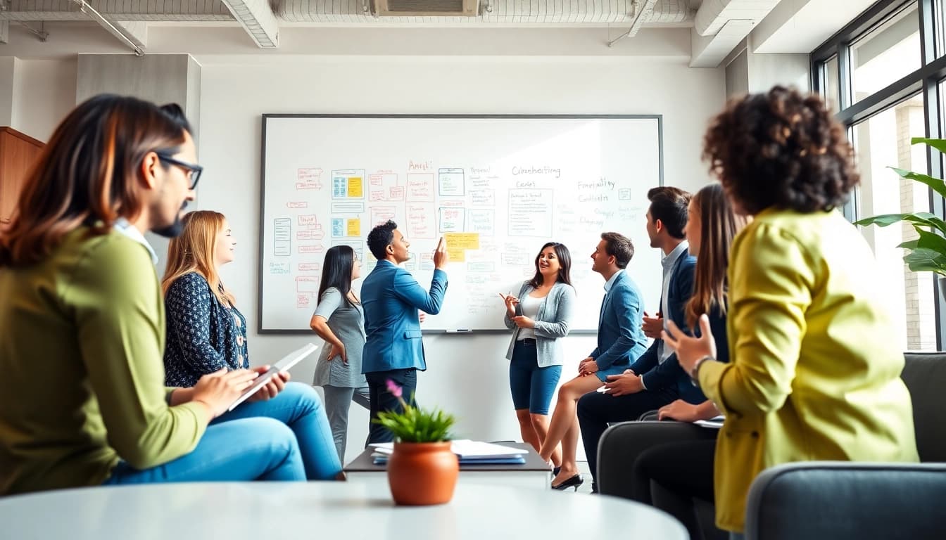 Team collaboration highlights the pursuit of an Ideal career in a bright office setting.