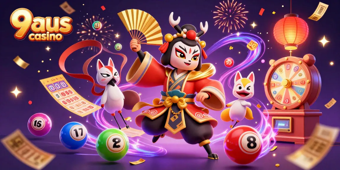 Experience thrills at 9aus casino with kabuki warriors, prizes, and vibrant game elements.