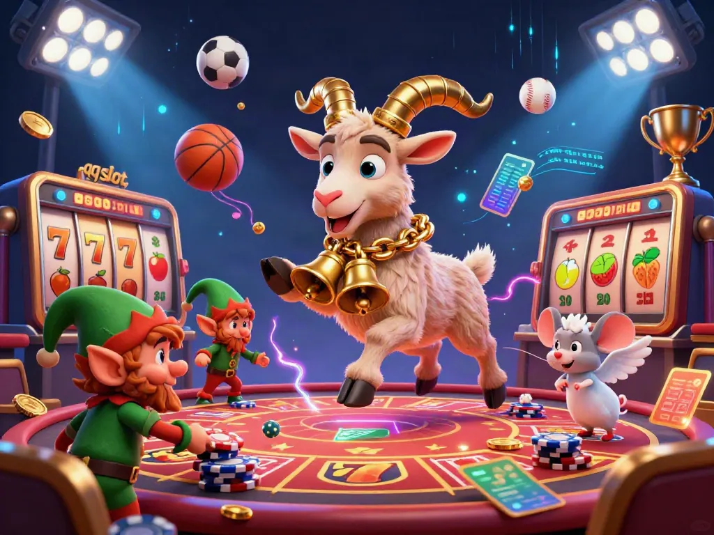 Experience qq slot action in a vibrant 3D casino scene featuring festive characters and thrilling gameplay elements.