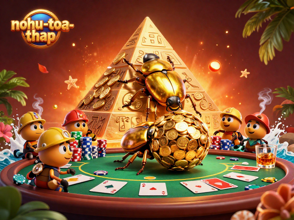 Engage with nohu-toa-thap, featuring a golden beetle rolling coins in a vibrant casino scene.