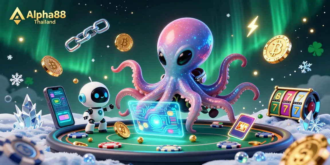 Join exciting gameplay at Alpha88 Thailand with a stellar casino experience featuring alien characters and vibrant crypto elements.