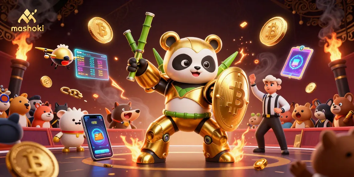Experience mashoki thrills with dynamic 3D casino characters and neon crypto elements