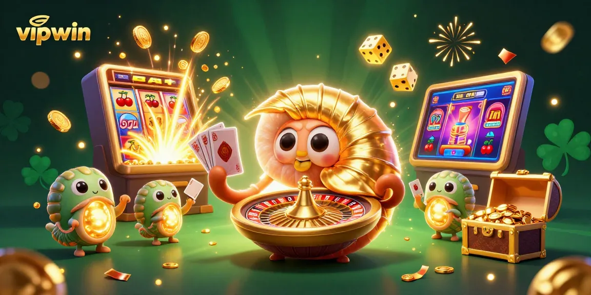 Experience thrilling wins at vipwin with a 3D giant nautilus and jackpot excitement in a vibrant casino scene.