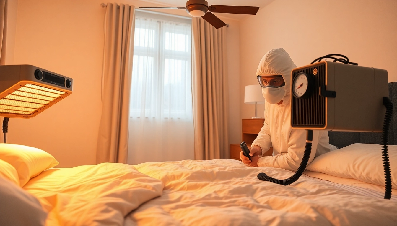 Efficient bed bug heat treatment setup demonstrating advanced equipment and professional techniques.