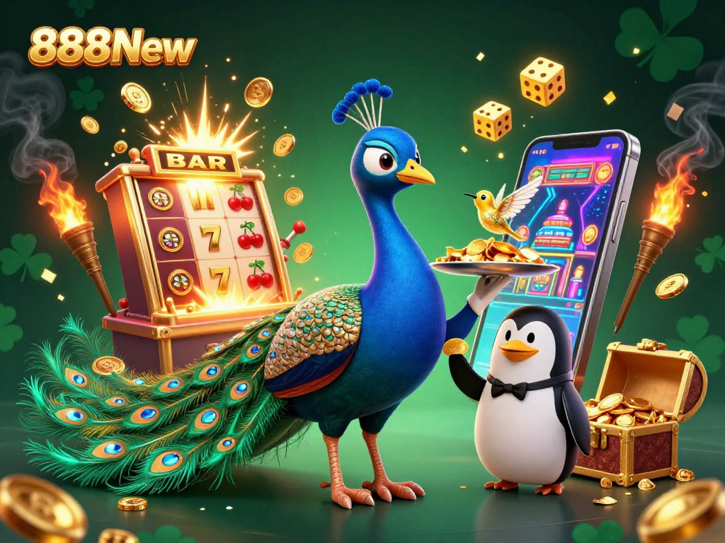 Experience the thrill of 888New casino with a captivating 3D illustration of jackpot excitement.