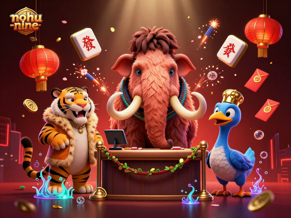 Experience thrilling gameplay with nohu-nine in a vibrant casino scene featuring a woolly mammoth bouncer and dynamic game elements.