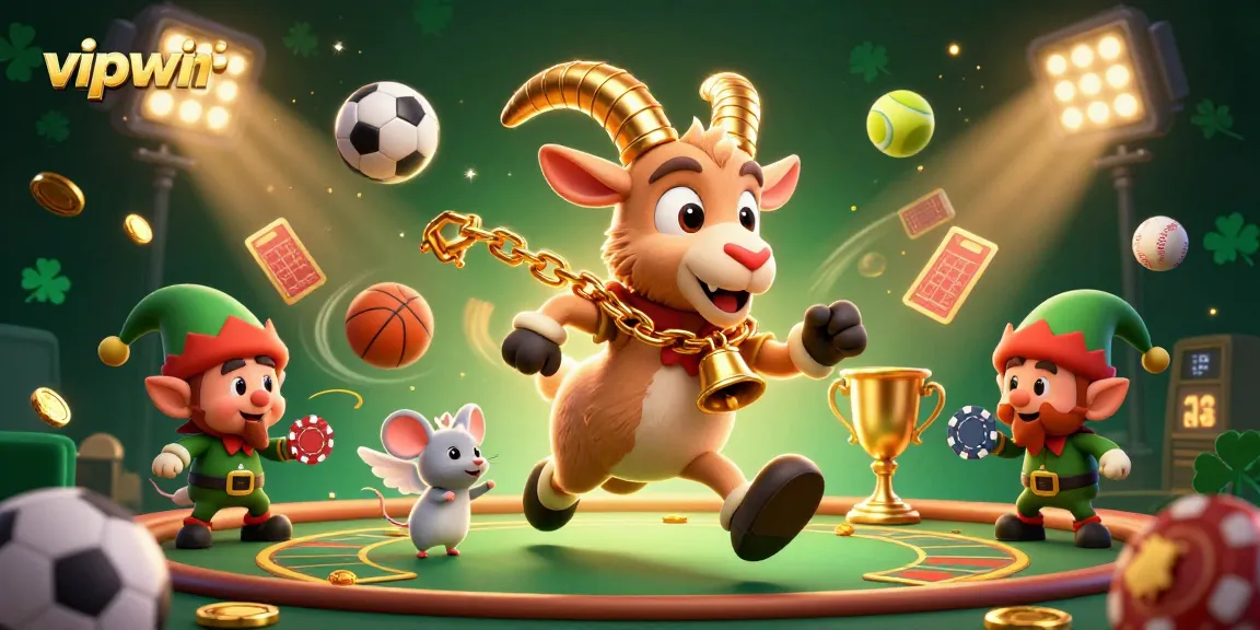 Experience thrilling gameplay at vipwin with festive characters in a lively casino scene full of action.
