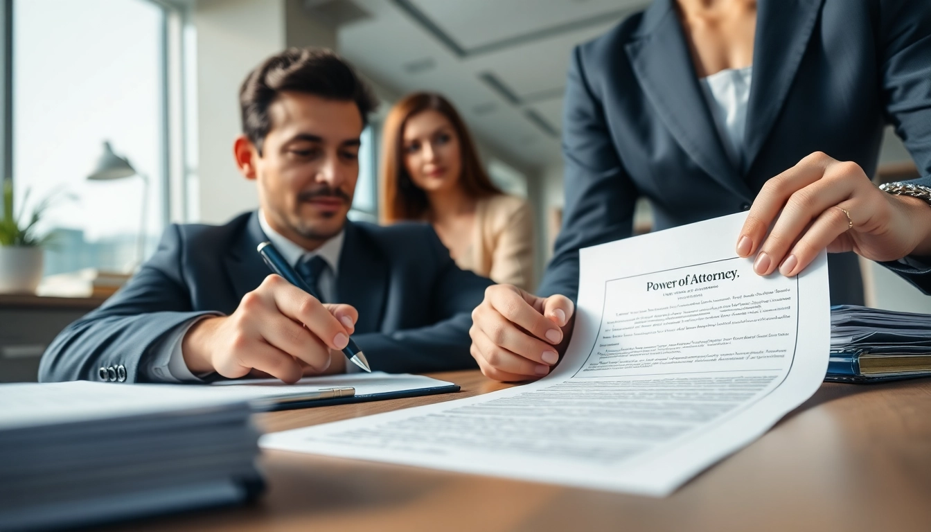 Signing a Power of Attorney document in a professional office setting.