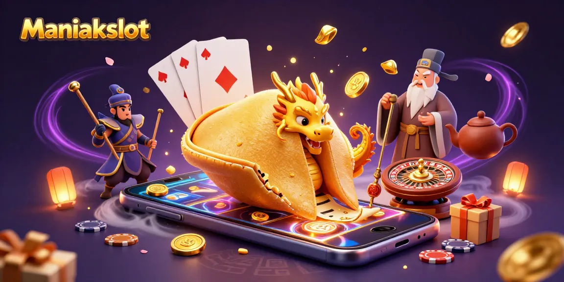 Engage with Maniakslot's vibrant 3D illustration showcasing unique casino elements and dynamic characters.