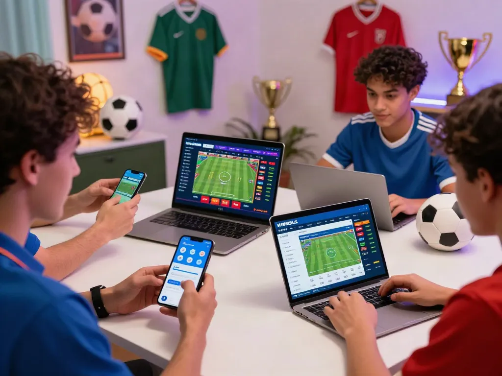 Engaged users analyzing WWBOLA sports betting platform in an exciting environment.