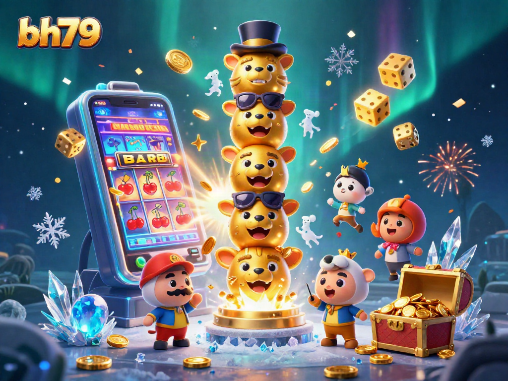 Spin the reels with bh79 in this vibrant 3D casino adventure, showcasing symbols and gold.