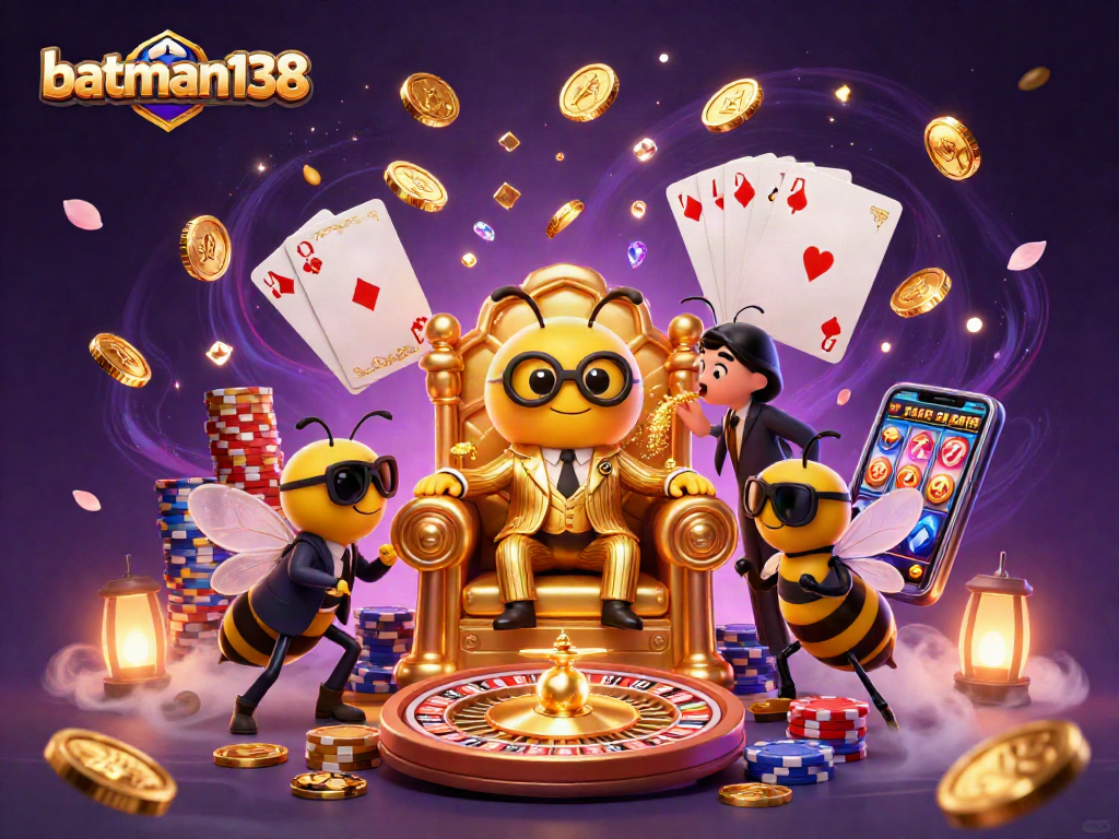 Engage in thrilling gameplay at batman138 with colorful casino elements swirling around a cartoon mob boss.