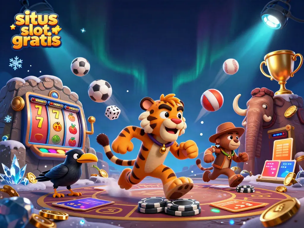 Experience situs slot gratis with a fun 3D caveman casino featuring vibrant game elements and dramatic lighting.