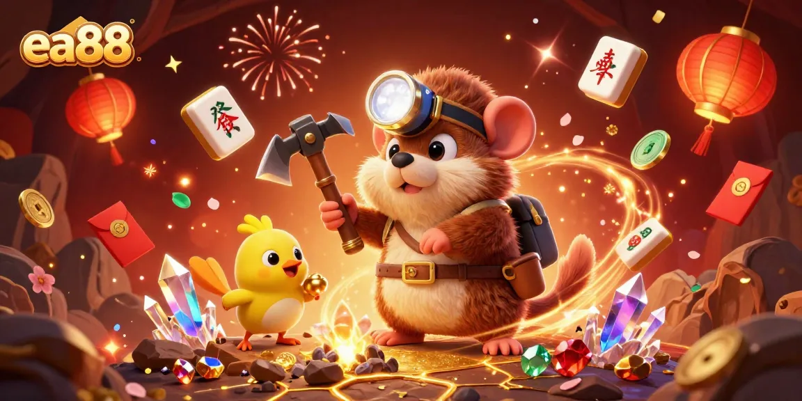 Experience the thrill with ea88 as the treasure hunter mole uncovers jackpots in a vibrant casino cave.