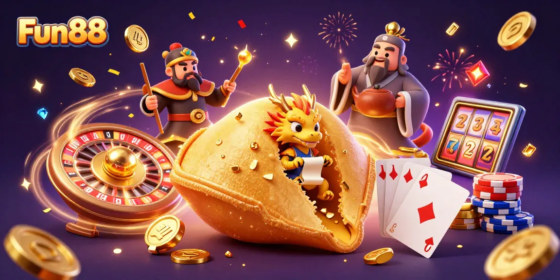 Win big with Fun88 at this vibrant casino illustration, showcasing exciting games and riches.