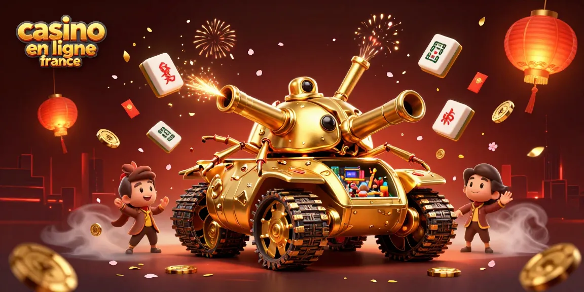Jeu de casino en ligne France animé avec des éléments festifs et un tank doré.