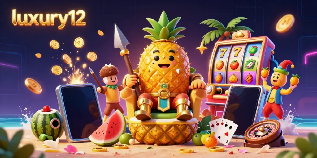 Experience lavish gaming excitement with luxury12, featuring a vibrant beach casino scene with a golden pineapple king.