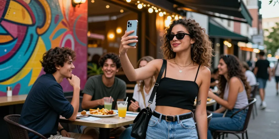 Gái gọi cùng bạn bè tận hưởng buổi tối vui vẻ tại quán cà phê đường phố.