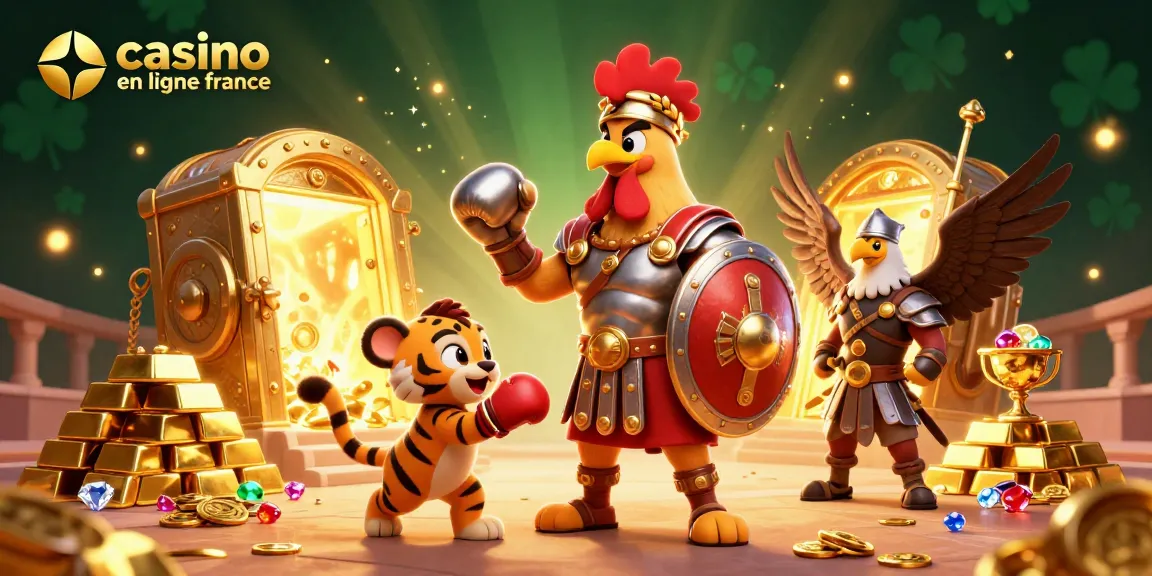 Vivez l'excitation du casino en ligne France avec un gladiateur et un tigre en pleine action.