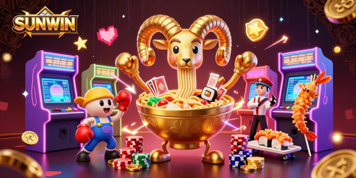 SUNWIN players engaging with a vibrant 3D casino scene featuring cartoon characters and lively gaming elements.