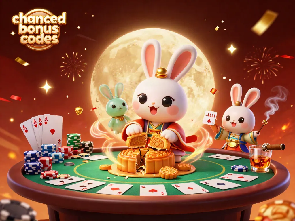 Claim chanced bonus codes for exciting rewards in a festive lunar casino scene.