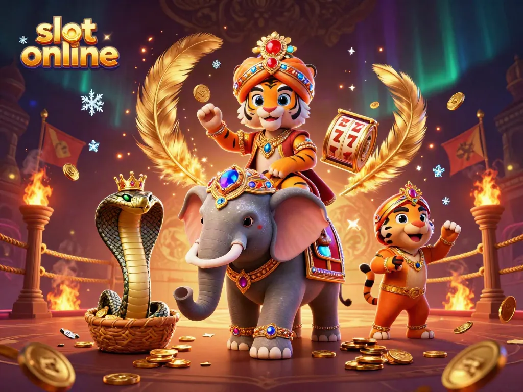 Spin and win in the vibrant scene of slot online games with majestic characters and dynamic elements.