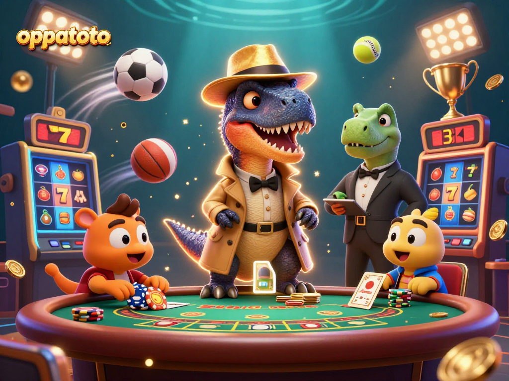 Engage with oppatoto as a velociraptor card counter at a lively blackjack table in this dynamic casino scene.