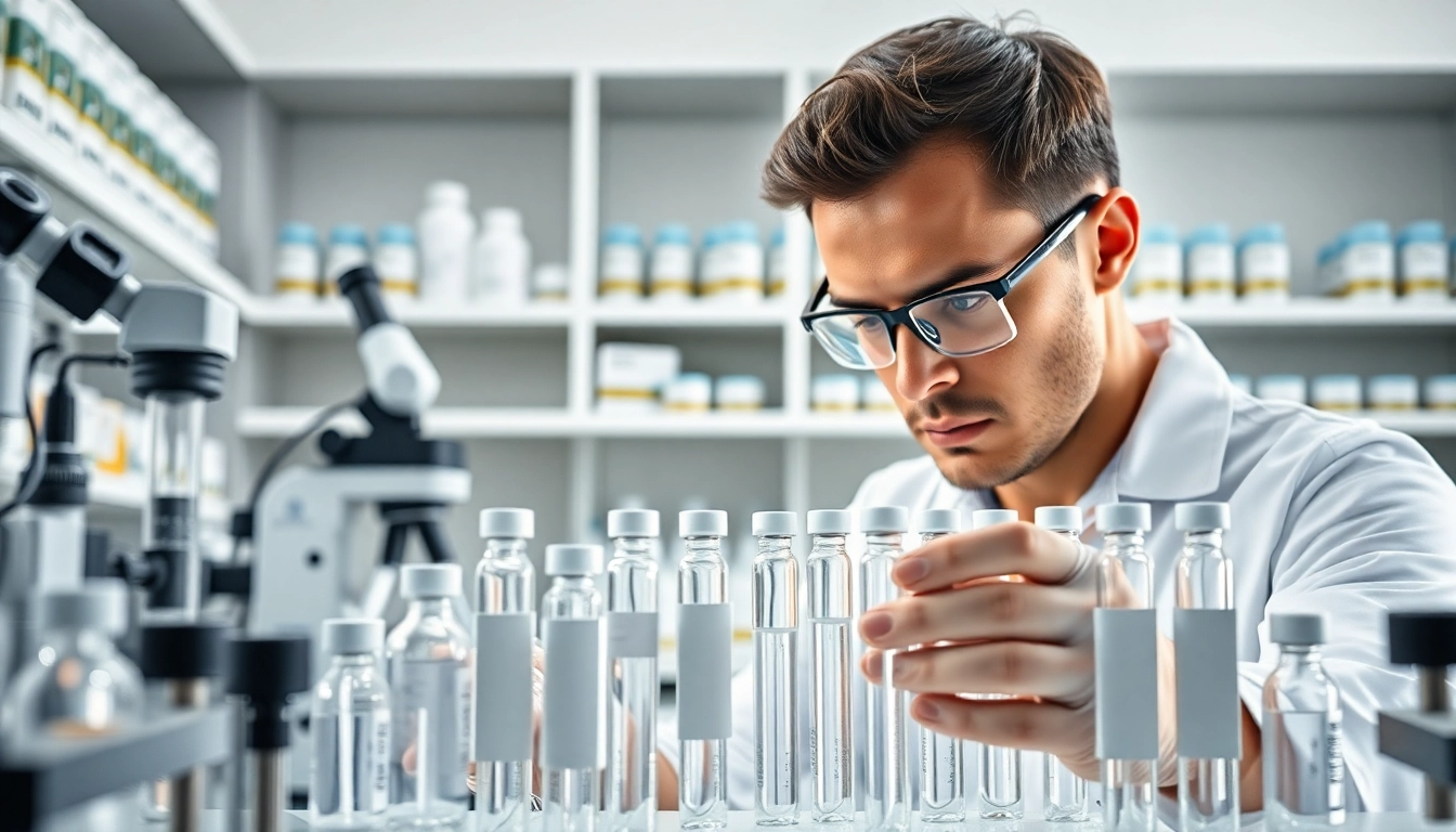 Analyzing premium research peptides in a modern laboratory with advanced scientific equipment.