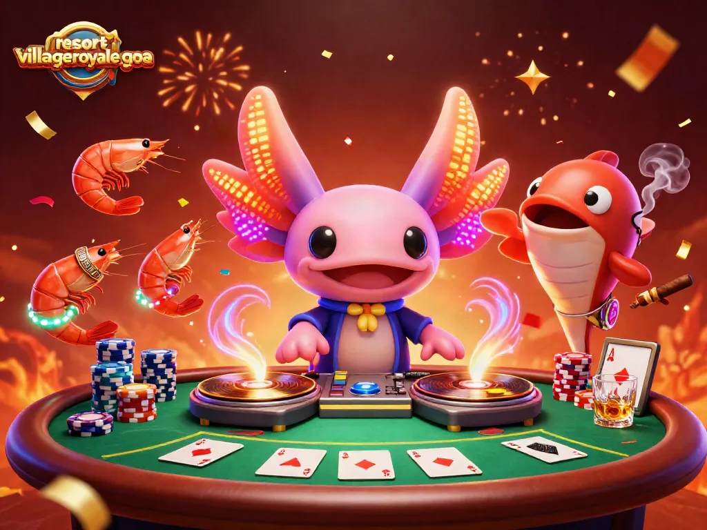 Experience the thrill at resortvillageroyalegoa with vibrant casino-themed underwater party scene.