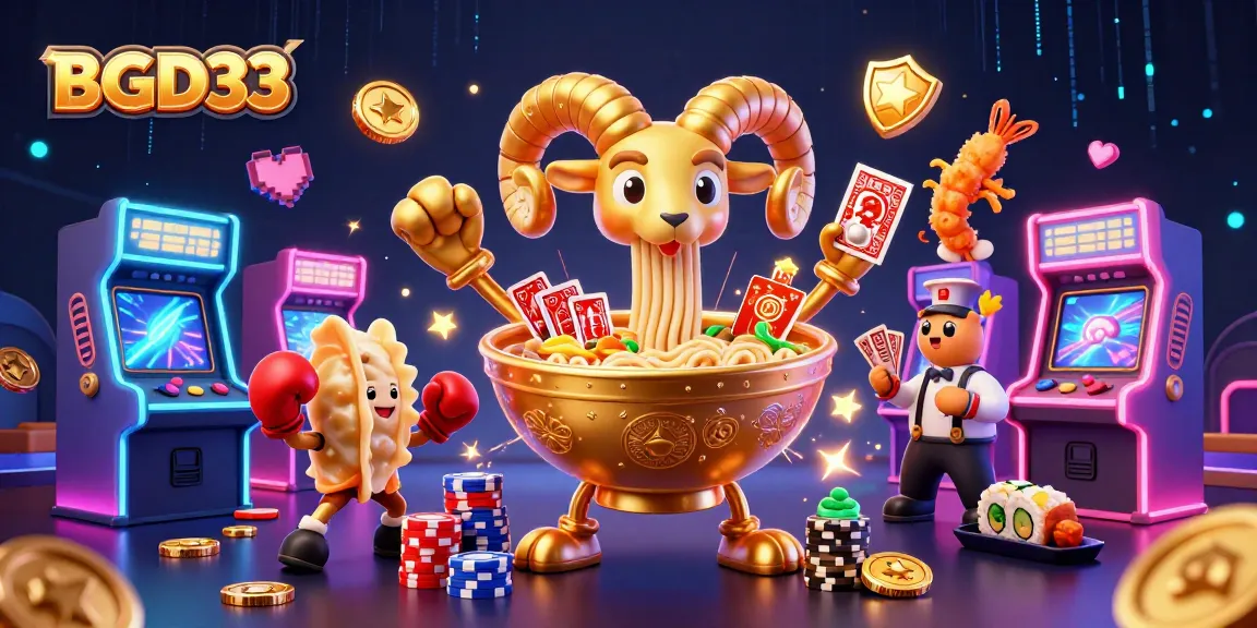 Play dynamic casino games with BGD33 in this vibrant 3D illustration featuring creative characters and elements.