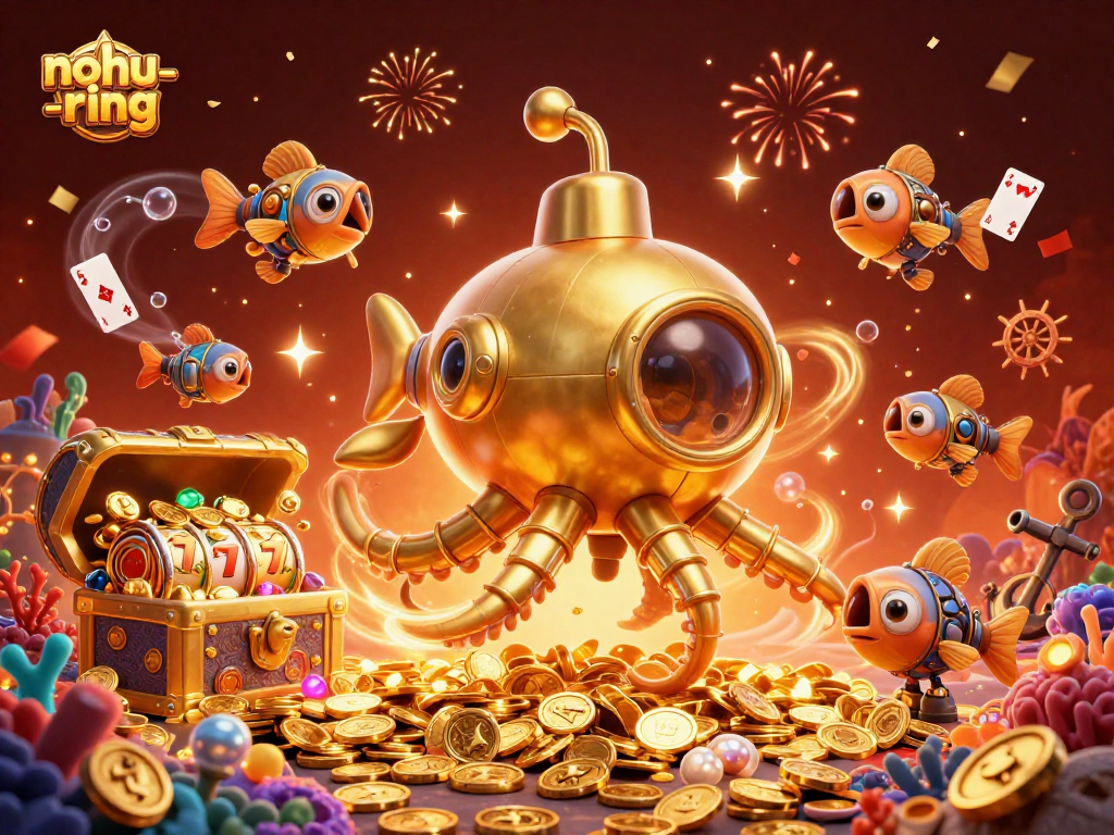 Experience the excitement of nohu-ring as a golden kraken surfaces in a treasure-filled casino adventure.