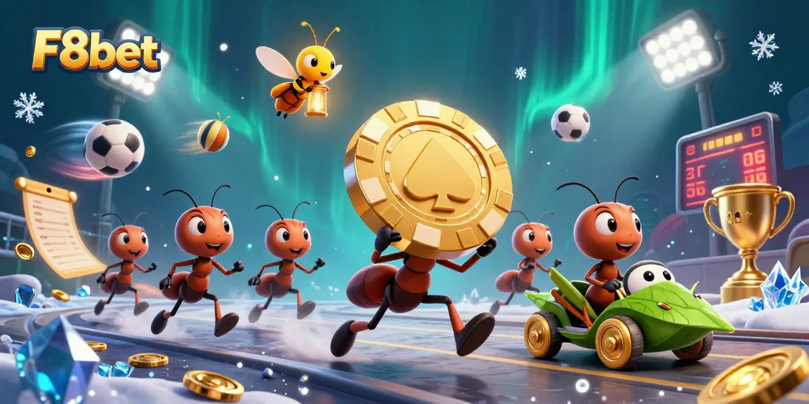 F8bet Ants heist dynamic gaming scene with sports elements and casino motifs