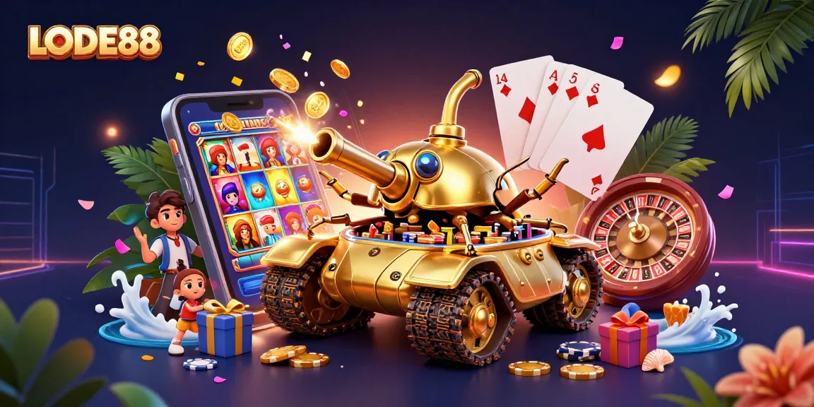 Experience the thrilling LODE88 casino adventure with golden beetle tank and vibrant gaming elements.