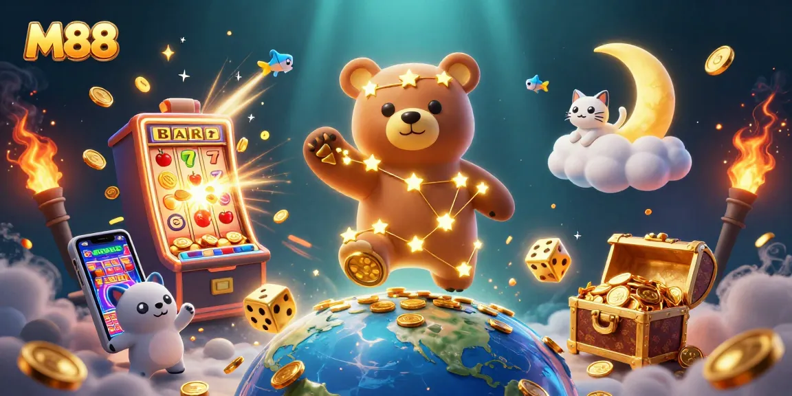 M88 jackpot game visual with golden constellation bear and rich casino elements for online betting.